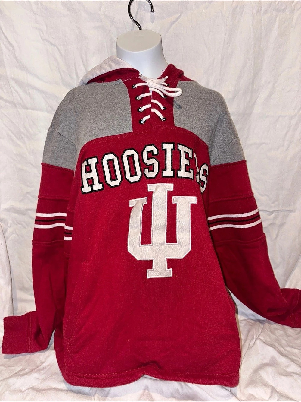 Colosseum Indiana Hoosiers Lace-Up Pullover Hoodie Red & Gray Small